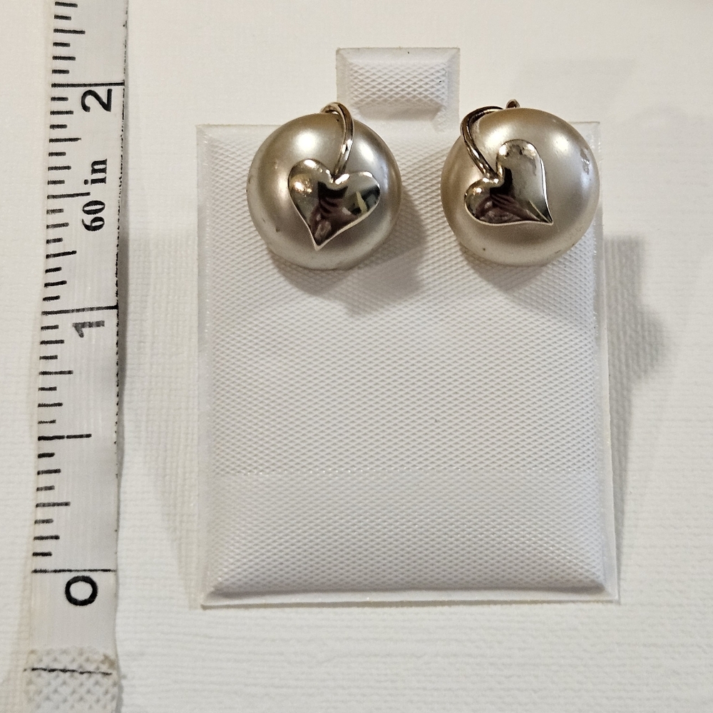 Gold-filled, Elegant Silver Heart Earrings, Vintage, Screwback